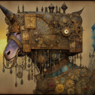 Victorian man with steampunk mechanical horse and gears