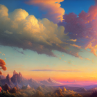 Vivid Orange Skies and Purple Foliage in Fantastical Landscape