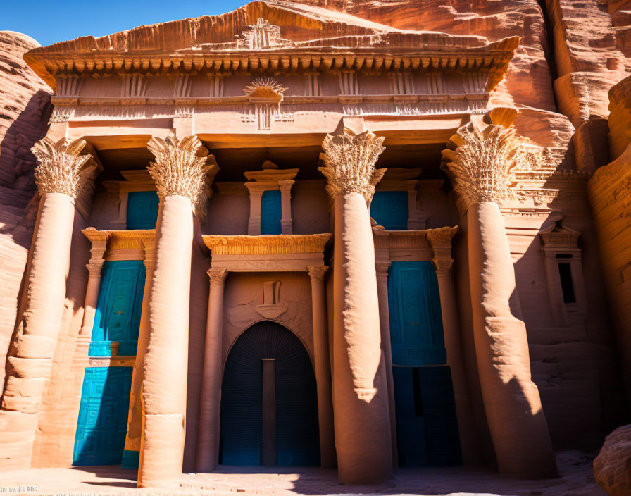 Ornate pink sandstone facade at Petra, Jordan