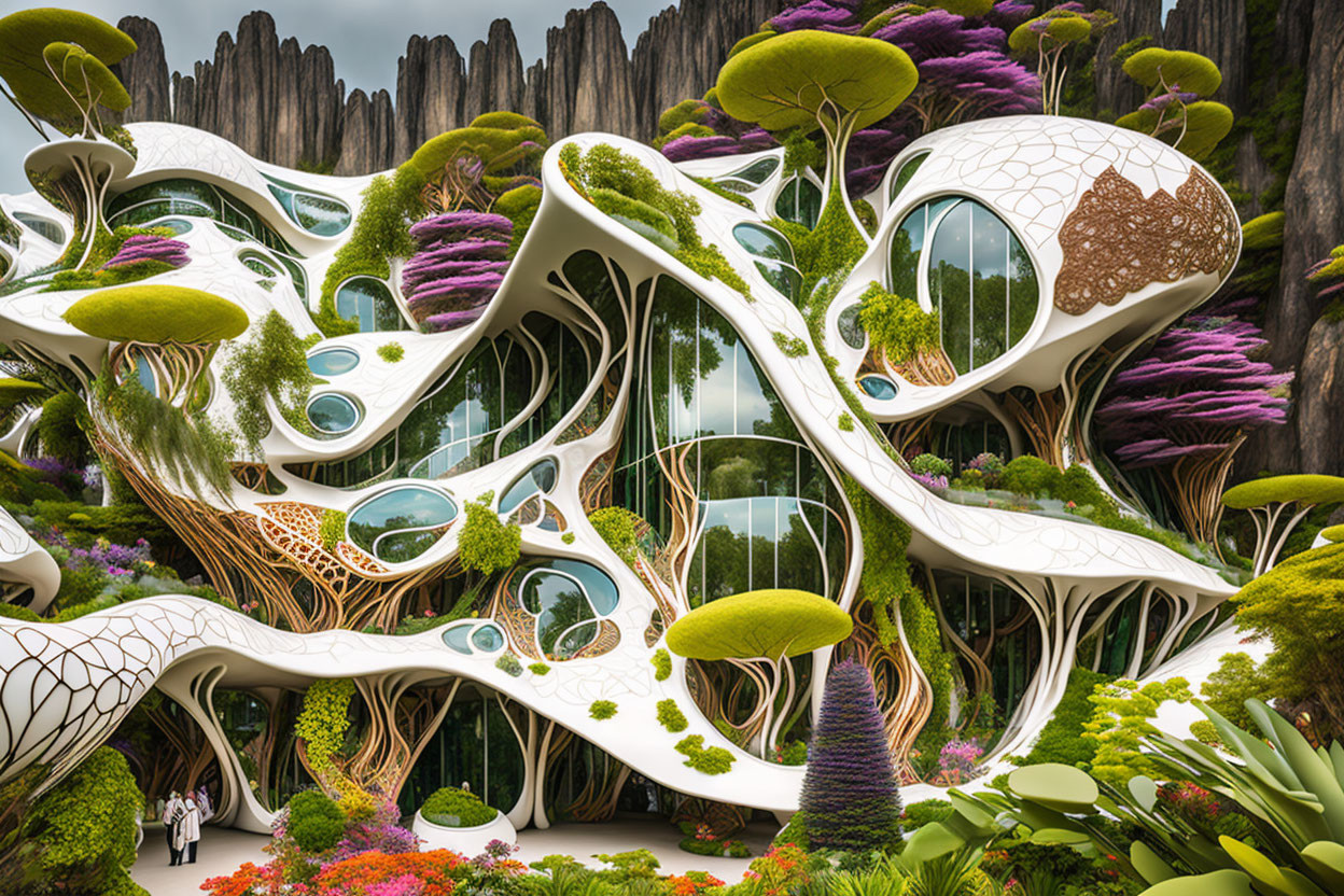 Organic Architecture with Biomorphic Shapes and Lush Gardens