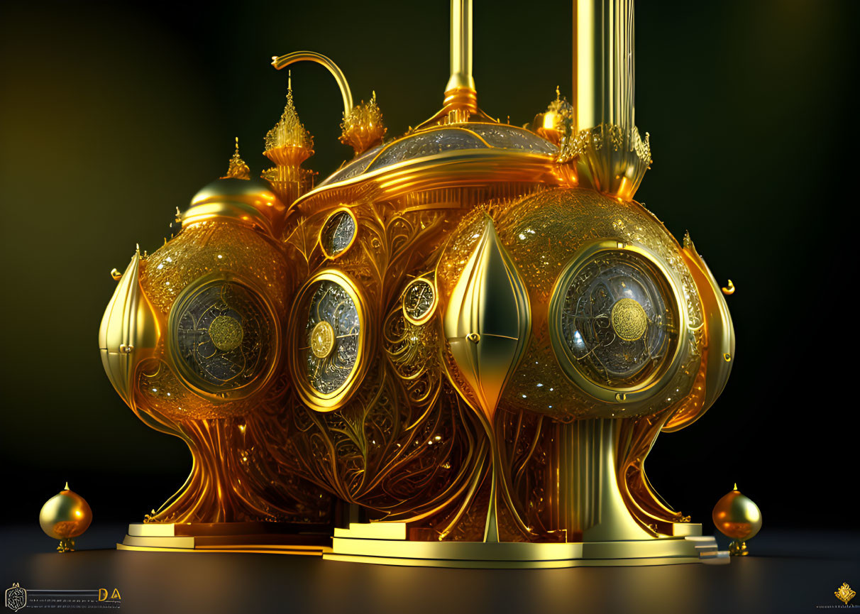 Elaborate Golden Steampunk Machine on Dark Background