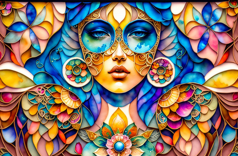 Colorful Stylized Woman with Floral and Butterfly Motifs