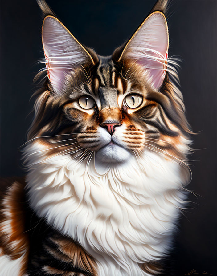 Detailed Maine Coon Cat Portrait with Amber Eyes & Tufted Ears