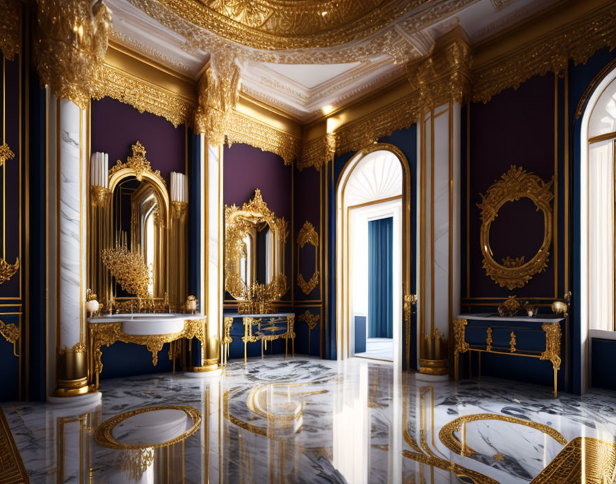 Luxurious Room with Gold Trimmings and Royal Blue Walls