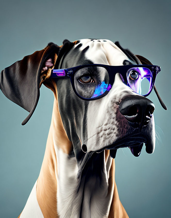 Stylish Great Dane Dog in Purple-Tinted Glasses