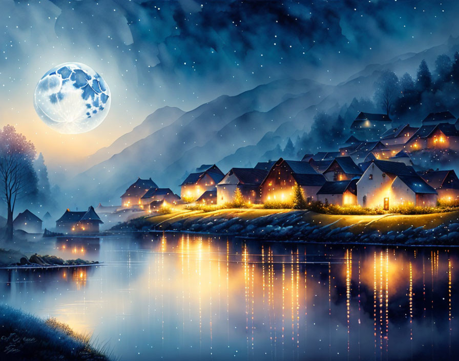 Moonlit night by the lake