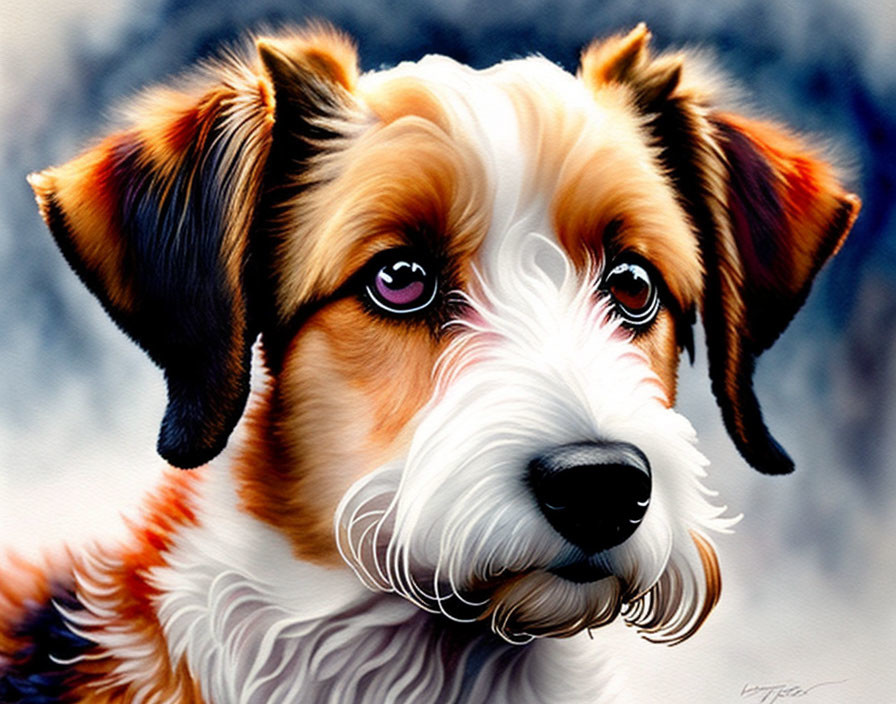 Hyperrealistic Painting of Brown and White Dog with Soulful Eyes and Black Nose