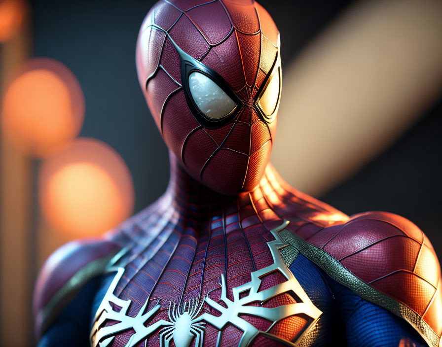 Detailed Spider-Man Costume Close-Up with Vibrant Colors