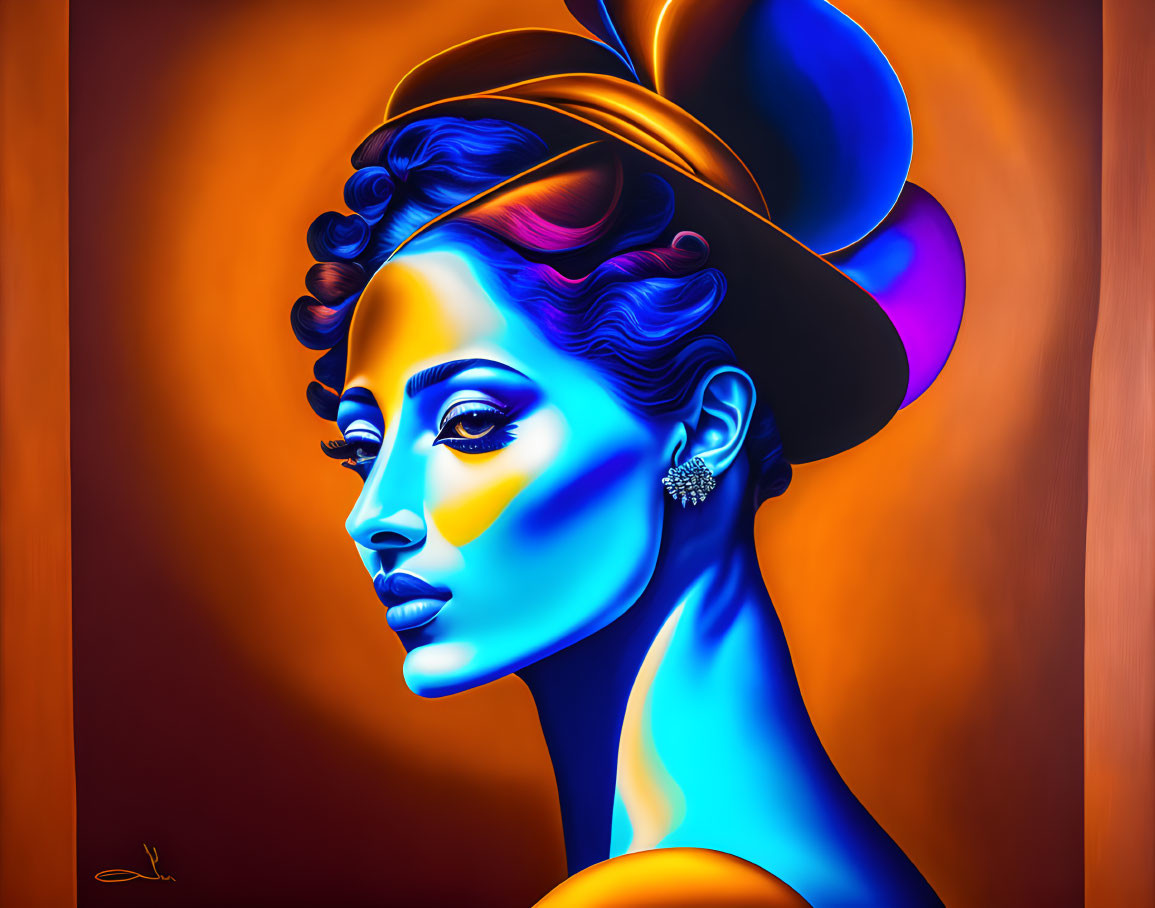 Colorful Digital Portrait of Woman in Exotic Headdress