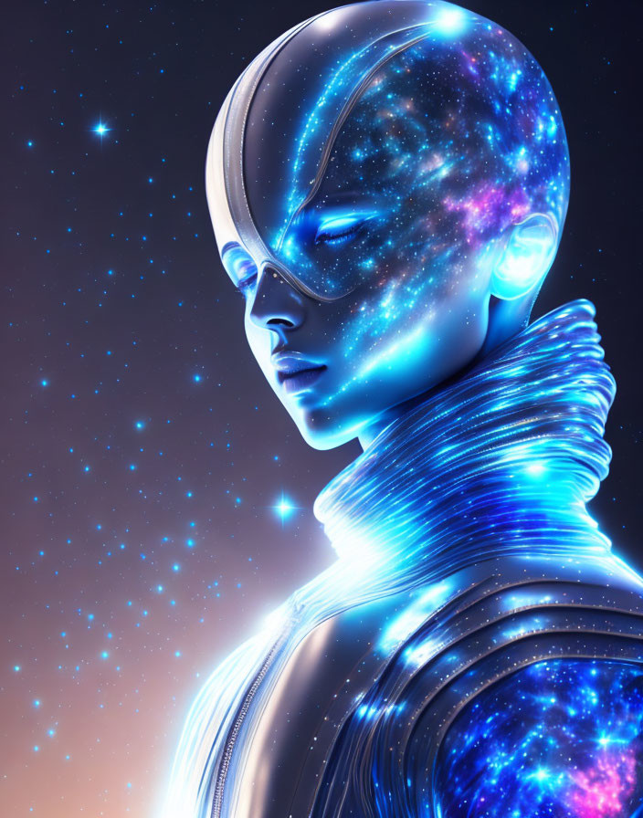 Cosmic-themed humanoid digital art portrait with galaxy-filled silhouette