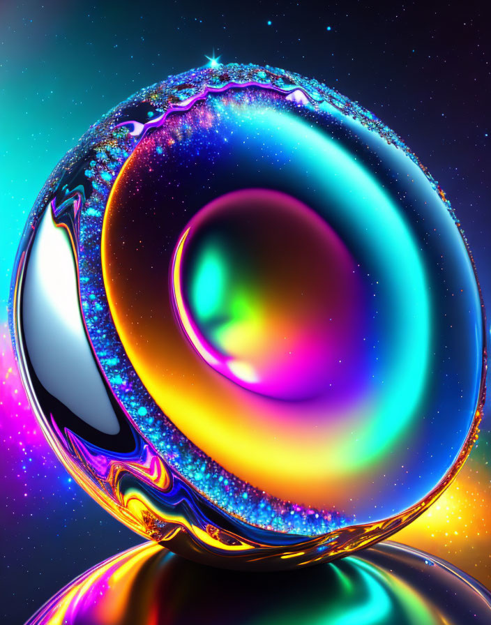 Colorful Abstract Sphere Reflecting Cosmic Starry Space Theme