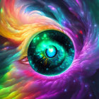 Colorful eye art in cosmic nebula swirls