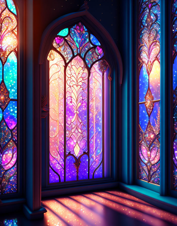 Colorful Stained Glass Windows Illuminate Room