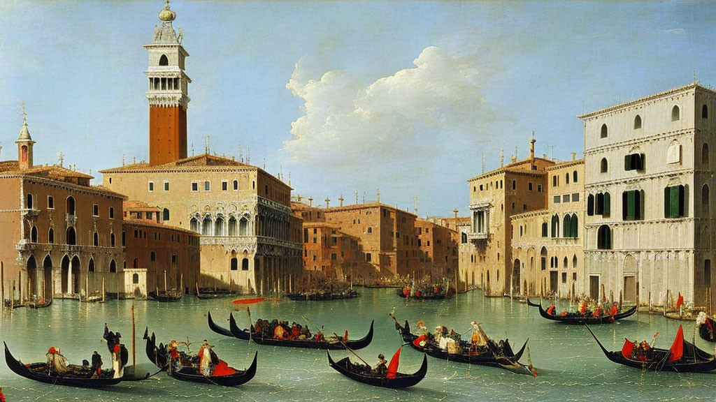 Venice Grand Canal Painting with Gondolas and Historic Buildings