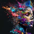 Colorful digital artwork: Woman's profile dissolving into paint splatters