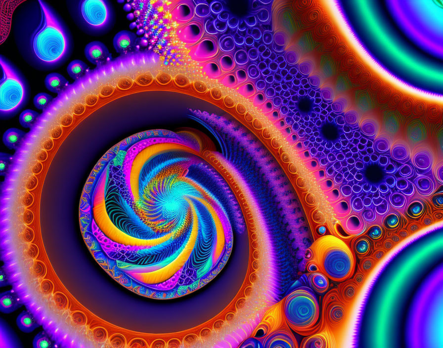 Colorful Swirling Fractal Patterns on Dark Background