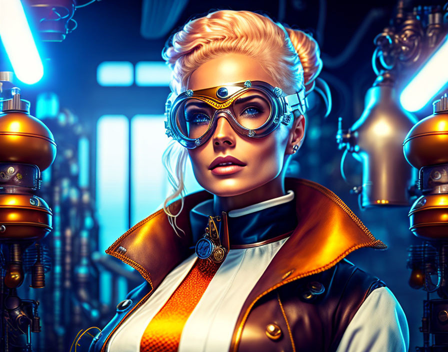 Blonde Haired Female Character in Futuristic Outfit with Goggles