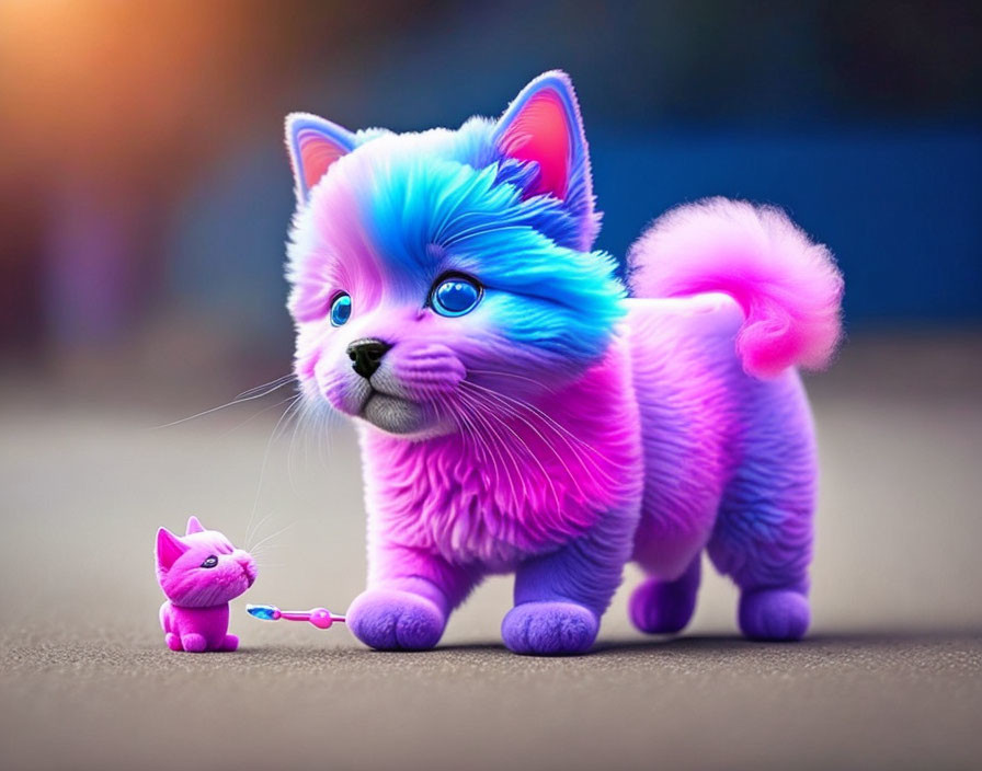 Colorful Digital Art: Fluffy Kitten with Daisy