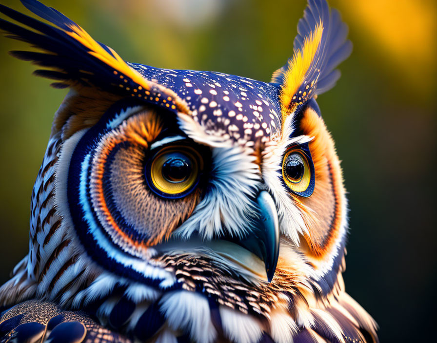 Detailed Owl Portrait with Orange Eyes and Raised Wing