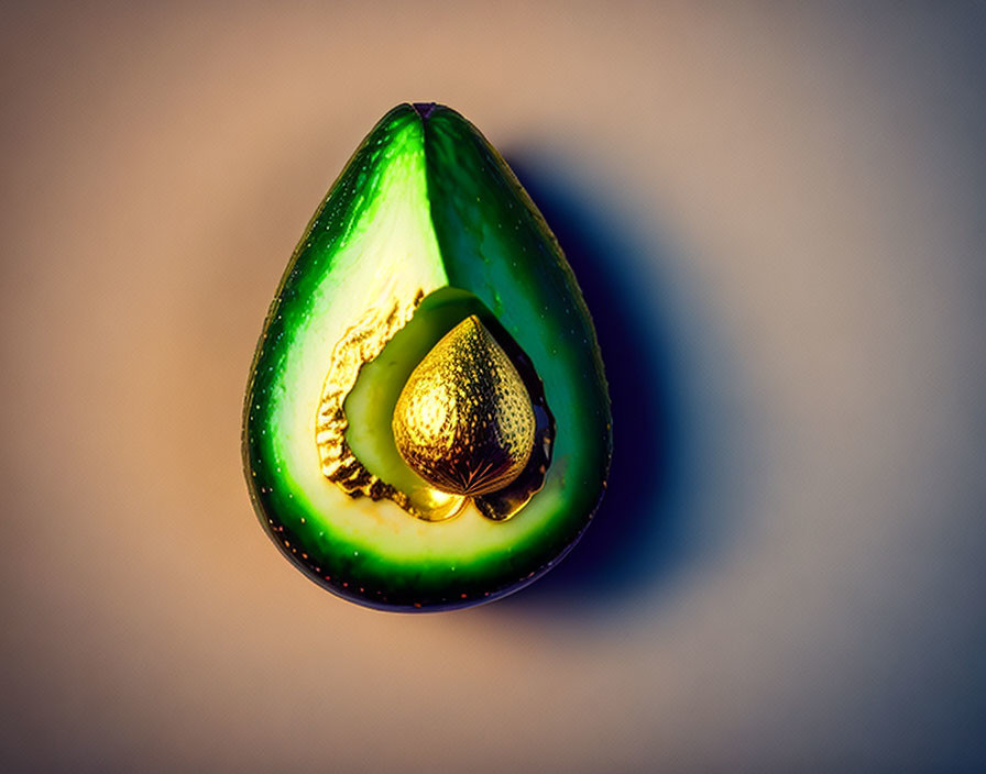 Ripe Avocado Half with Pit on Neutral Background