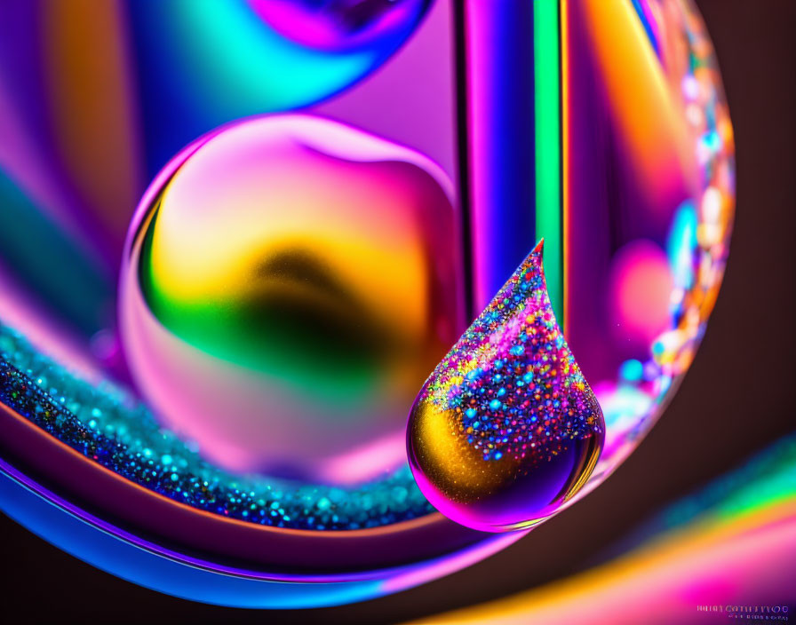 Colorful Macro Photo: Water Droplet on Glittering Surface