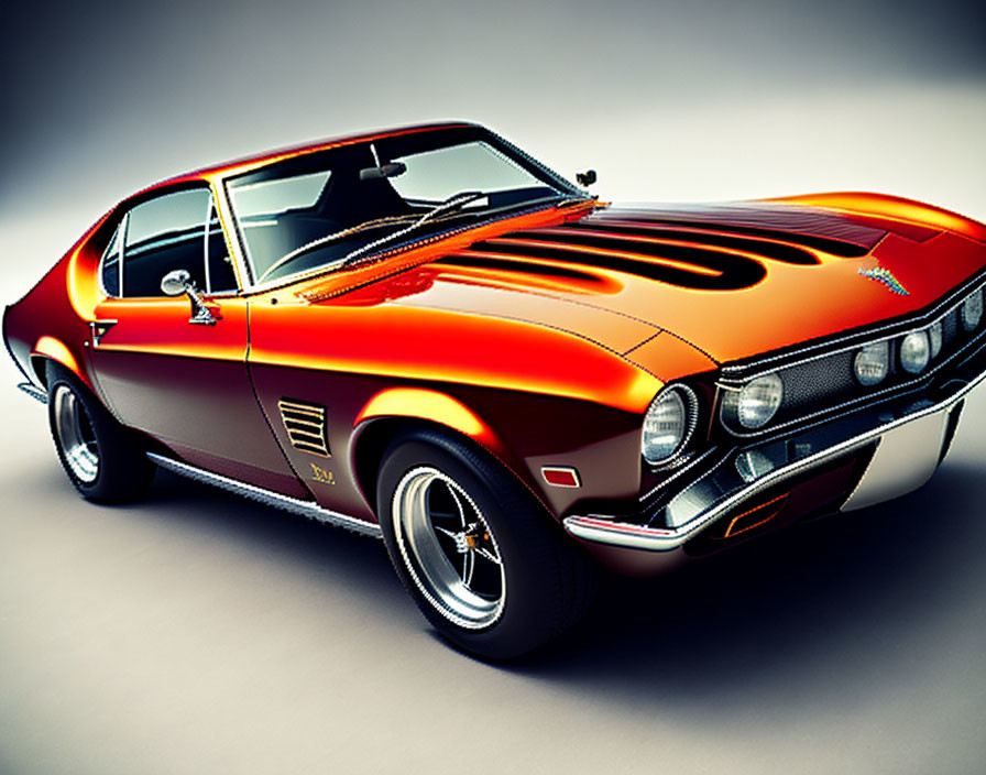 Vintage Muscle Car with Orange and Black Racing Stripes