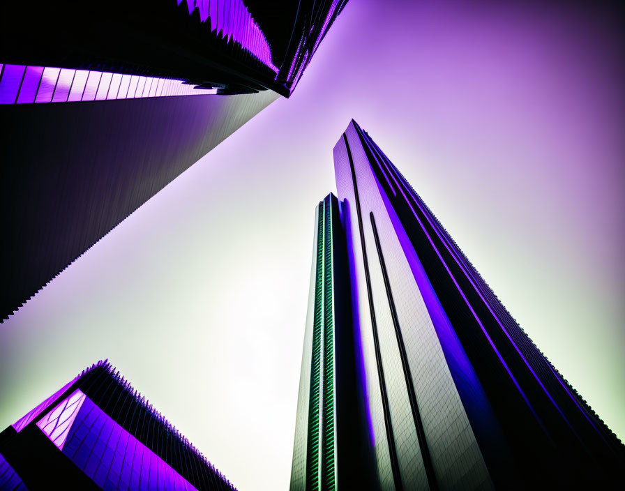 Towering Skyscrapers Against Purple-Tinted Sky