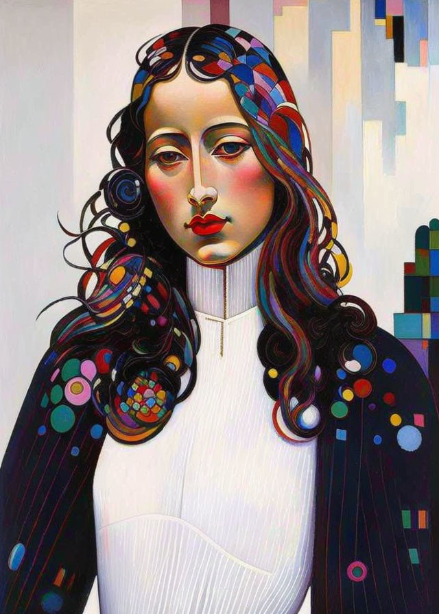 Colorful Hair Woman Portrait in Modern Art Style