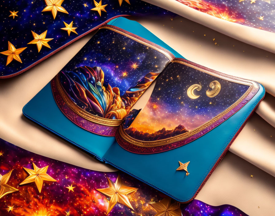 Cosmic Patterned Tarot Card Pouch with Stars on Silky Background