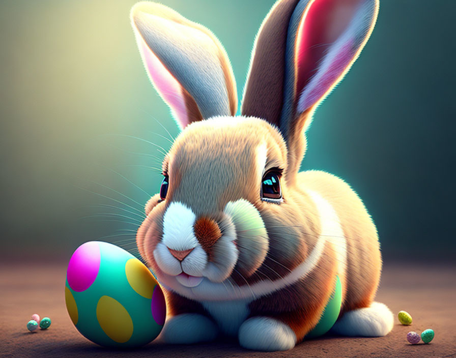 Vibrant Easter bunny with colorful egg and candies