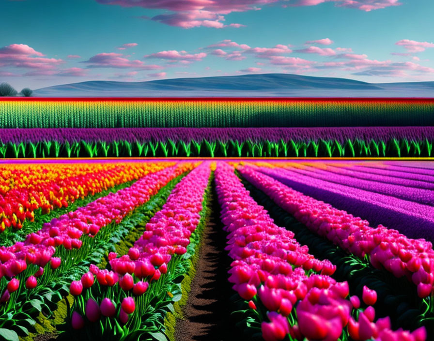 Colorful Tulip Fields in Pink, Red, and Purple Blossoms