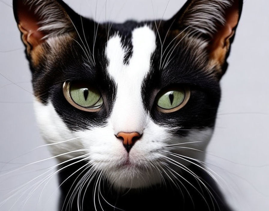 Black and White Cat with Green Eyes and Heart-shaped Nose Patch