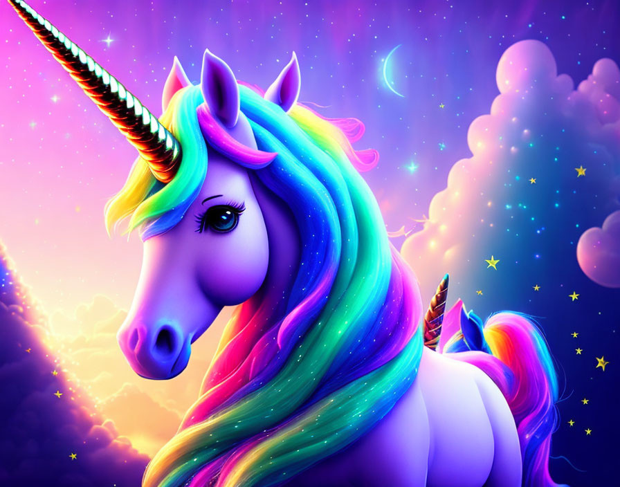 Colorful Unicorn Illustration on Cosmic Background