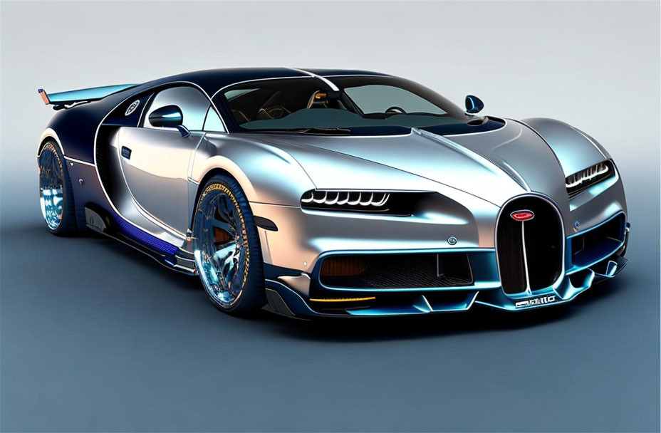 Luxurious Bugatti Chiron Two-Tone Blue Silver Finish