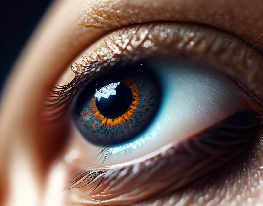 Detailed Close-Up of Human Eye with Blue Iris and Orange Patterns