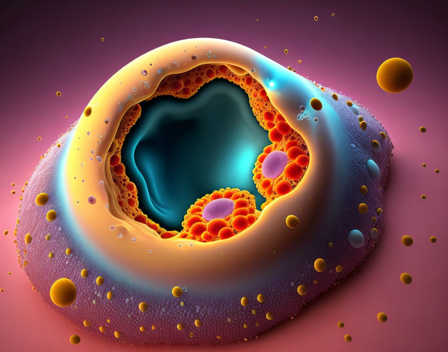 Vibrant digital illustration of cell-like structure