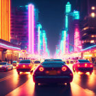 Classic Car Night Scene with Neon Lights in Urban Setting