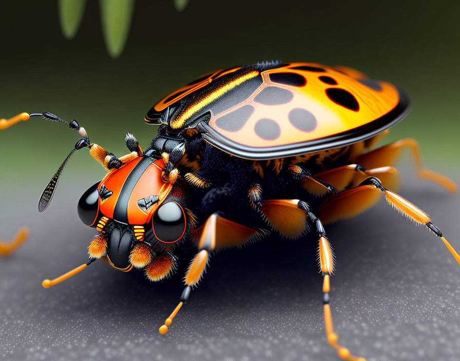 Detailed Digital Rendering of Colorful Insect with Orange and Black Patterns