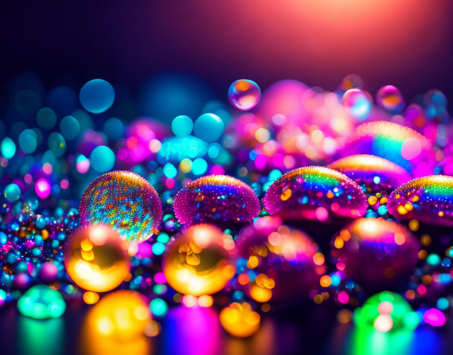 Colorful Water Droplets on Reflective Surface with Bokeh Effect