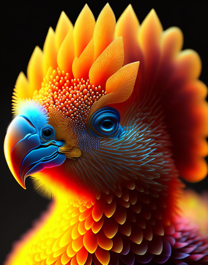 Colorful digital artwork: Bird with orange crest and blue beak