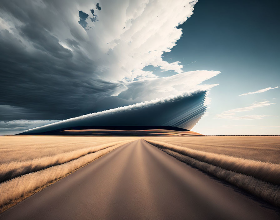 Expansive golden wheat field under dramatic cloud formation