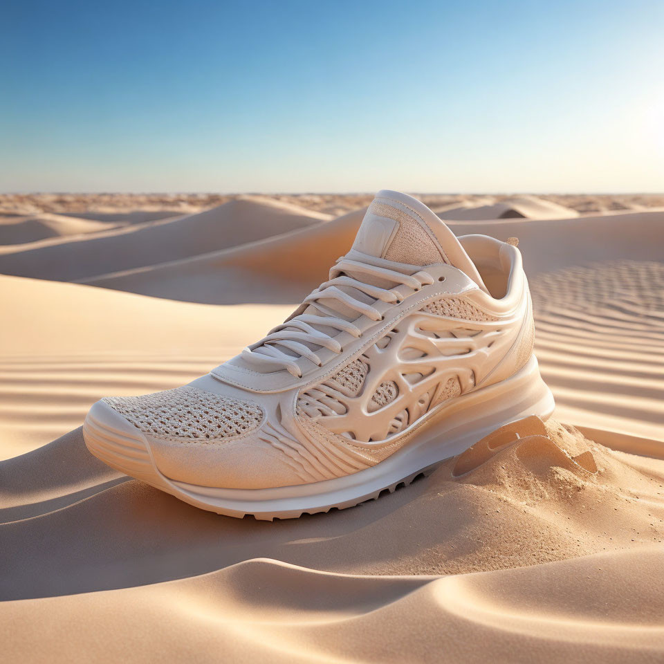 Beige Running Shoe on Sandy Desert Dune