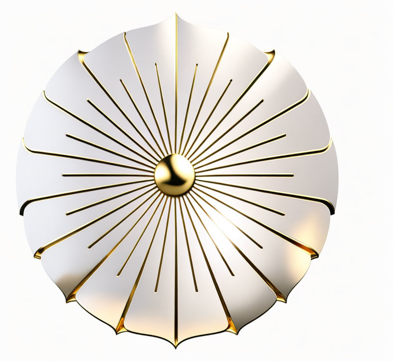 Gold and White Circular Design with Radial Lines on White Background