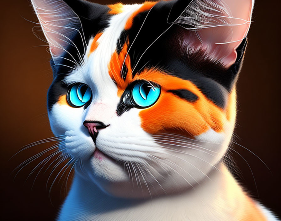 Digital Artwork: Cat with Blue Eyes & Tiger-like Fur Pattern