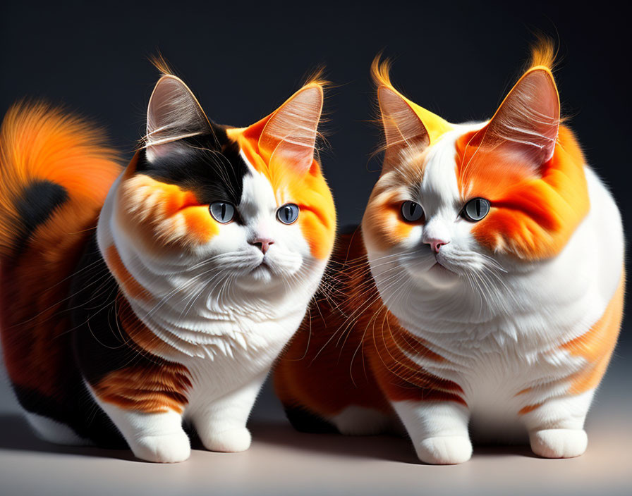 Stylized cats with vibrant fur and expressive eyes