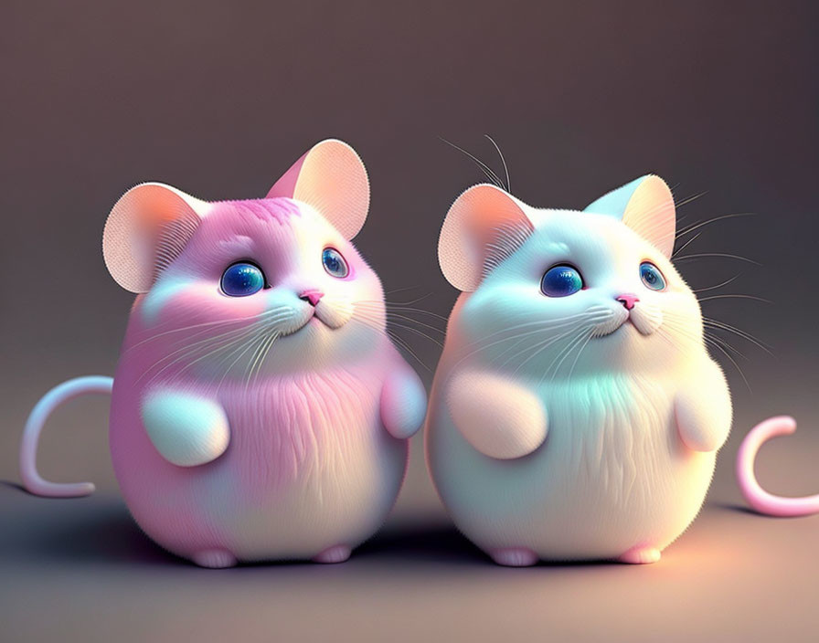 Stylized Cartoon Animals: Cute Pink & White Fur Mice/Hamsters