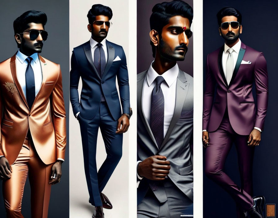 Four Men in Stylish Suits Posed Against Plain Background