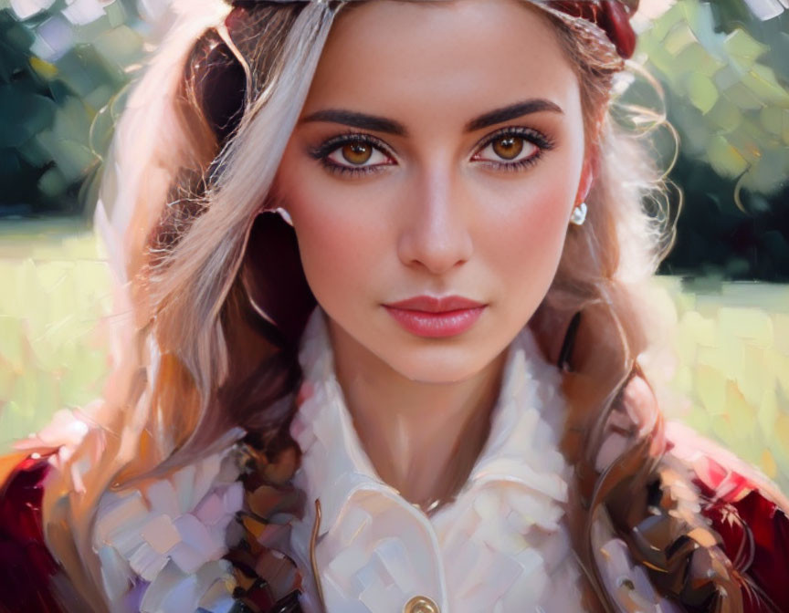 Woman with Amber Eyes in Vintage Attire Outdoors