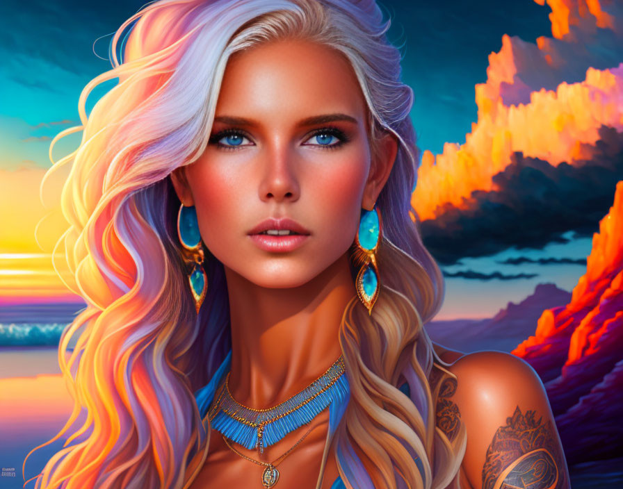 Blonde Woman with Tattoos in Digital Portrait