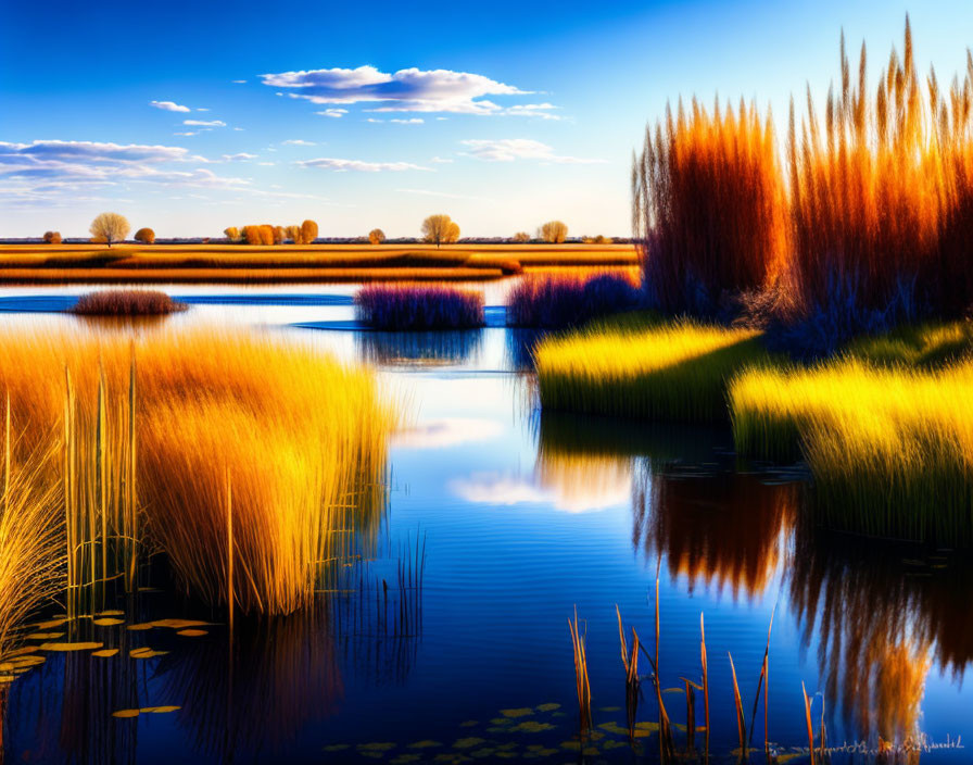 Colorful Autumn Landscape with Blue River